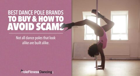 A girl inverting and thinking the Best Dance Pole Brands To Buy & How To Avoid Scams